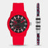 Diesel Armbar DZ1979 Red Silicone Quartz Watch with Black Sunray Dial and Matching Woven Nylon Bracelet Set