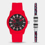 Diesel Armbar DZ1979 Red Silicone Quartz Watch with Black Sunray Dial and Matching Woven Nylon Bracelet Set