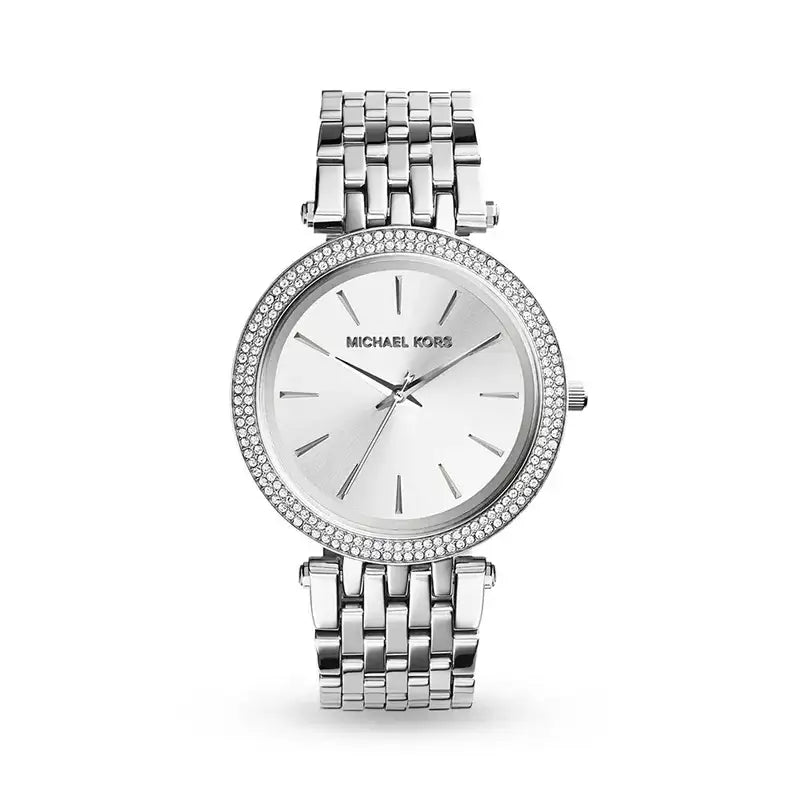 Michael Kors Darci MK3190 silver dial quartz watch with crystal-set bezel and stainless steel bracelet