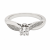 9ct white gold round diamond engagement ring with pavé-set diamond shoulders by Cassim & Co