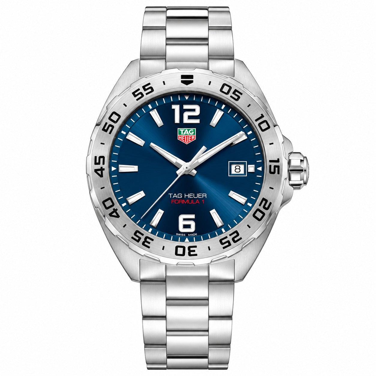 Pre-owned TAG Heuer Formula 1 quartz watch with blue sunray dial, stainless steel case and bracelet, unidirectional rotating bezel, date window