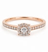 9ct rose gold diamond halo engagement ring with round centre stone and pavé band by Cassim & Co Johannesburg