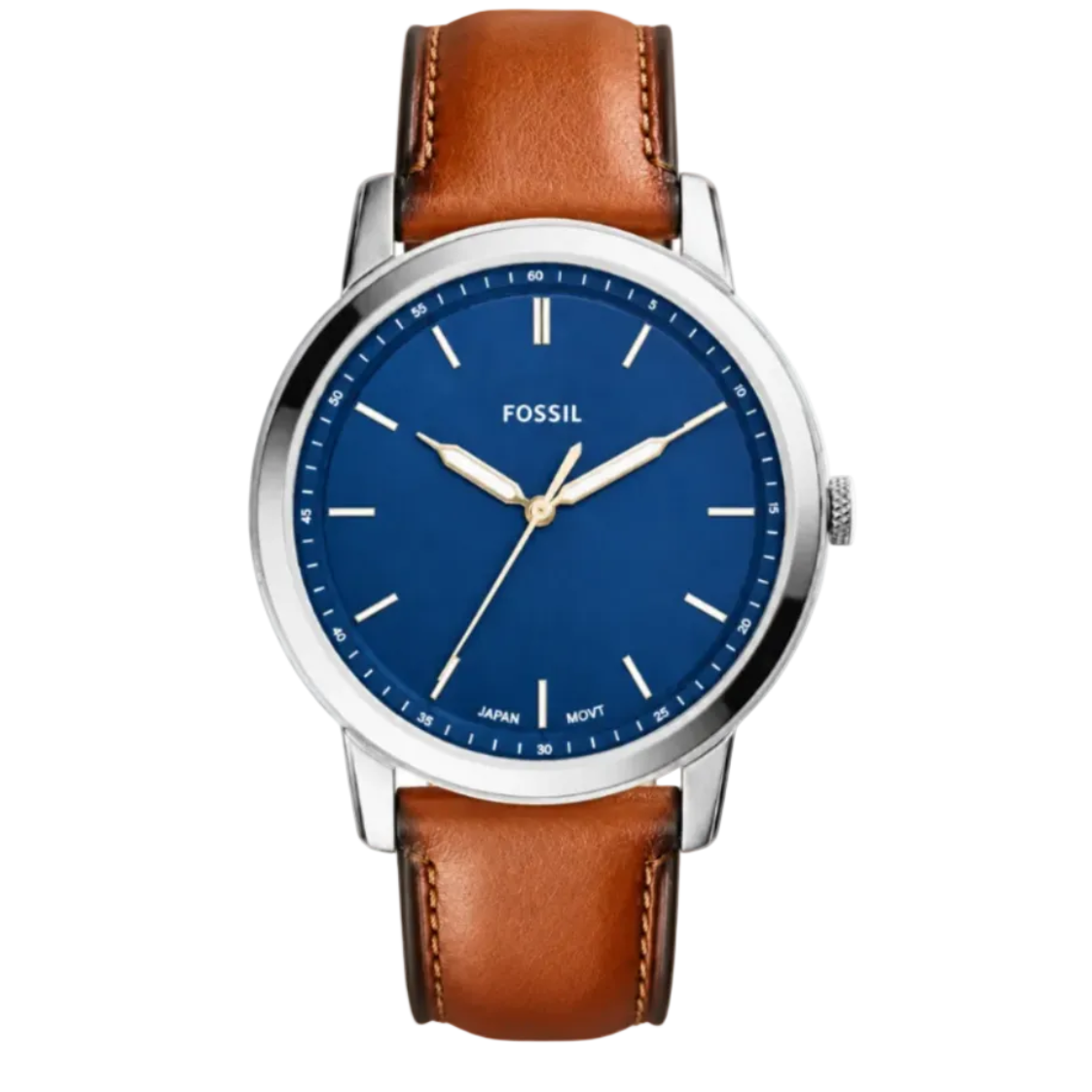 Fossil Minimalist 44mm Blue Dial Steel Case Leather Strap Watch (FS5304)