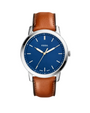 Fossil Minimalist 44mm Blue Dial Steel Case Leather Strap Watch (FS5304)