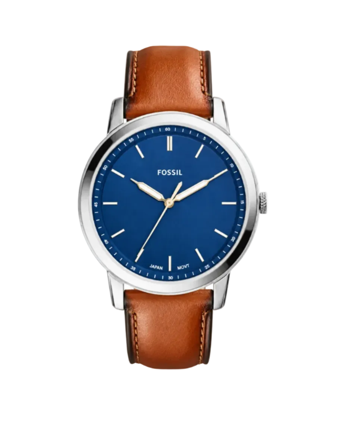 Fossil Minimalist 44mm Blue Dial Steel Case Leather Strap Watch (FS5304)