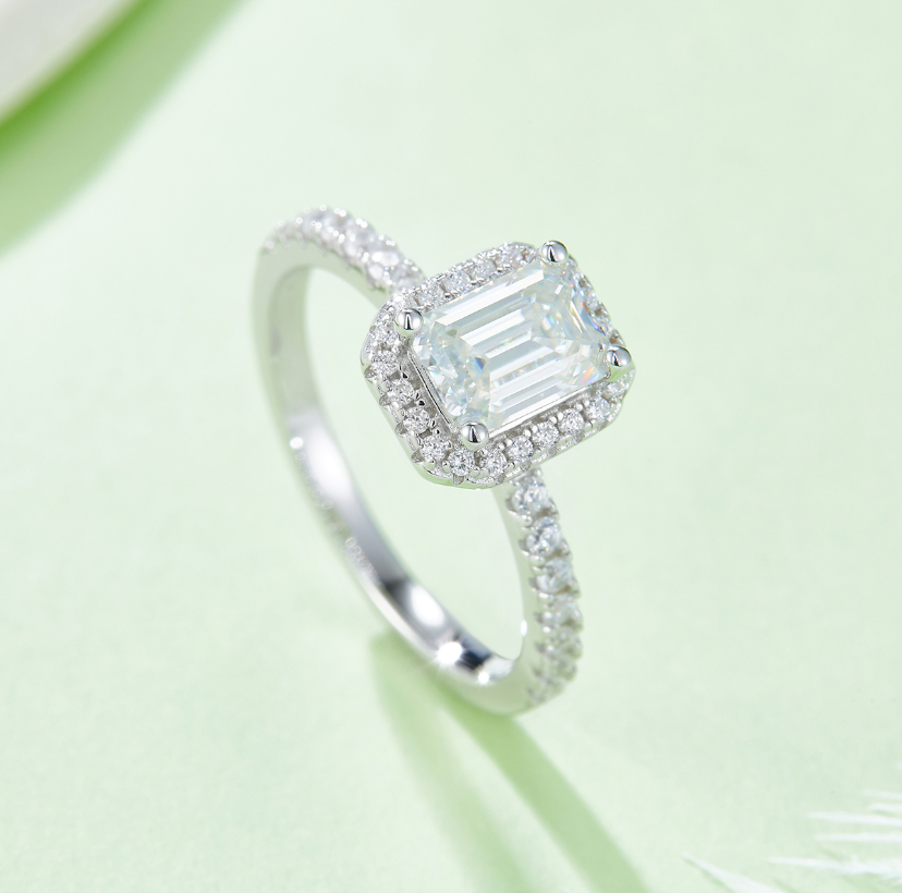 1ct Emerald Cut Moissanite Ring