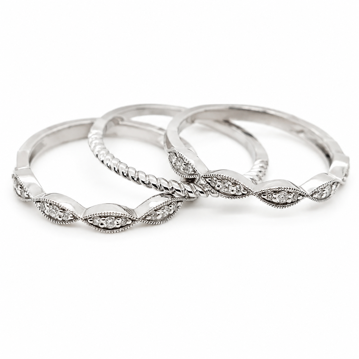 9ct White Gold Three Step Diamond Band 1102044