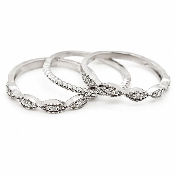 9ct White Gold Three Step Diamond Band 1102044