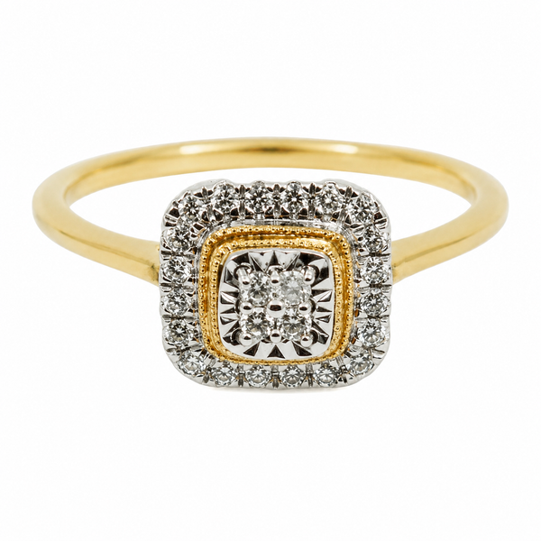 9ct Yellow Gold Cushion Cluster Diamond Engagement Ring 1101901
