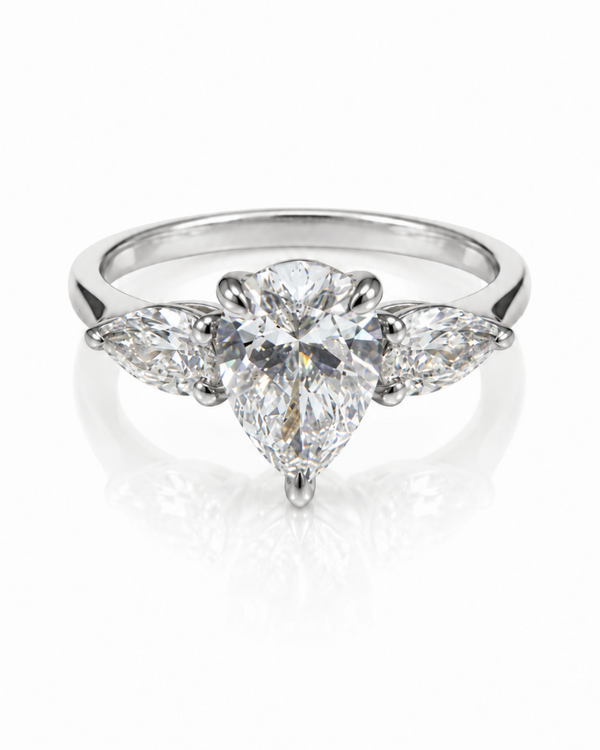 9ct White Gold 1.5ct Pear Shape Lab Grown Diamond Three Stone Engagement Ring (LR45)