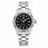 Pre-owned TAG Heuer Aquaracer WAF1410 ladies quartz dive watch with black dial and stainless steel bracelet on white background