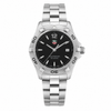 Pre-owned TAG Heuer Aquaracer WAF1410 ladies quartz dive watch with black dial and stainless steel bracelet on white background