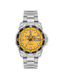 Daniel Klein DK113884-4 watch with yellow sunburst dial, black bezel and steel bracelet