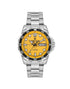 Daniel Klein DK113884-4 watch with yellow sunburst dial, black bezel and steel bracelet