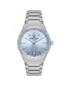 Daniel Klein DK114061-2 men's quartz watch with ice blue sunray dial, applied silver indices, date window at 6 o'clock, and integrated stainless steel bracelet