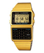 Casio Databank DBC-611G-1DF gold-tone stainless steel digital calculator watch with integrated bracelet and black LCD display