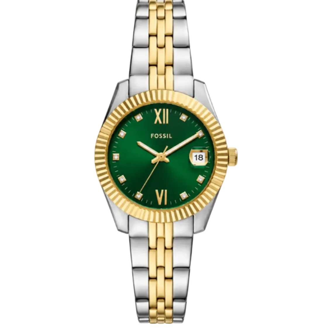Fossil Scarlette 33mm Green Dial Two-Tone Steel Bracelet Watch (ES5388)