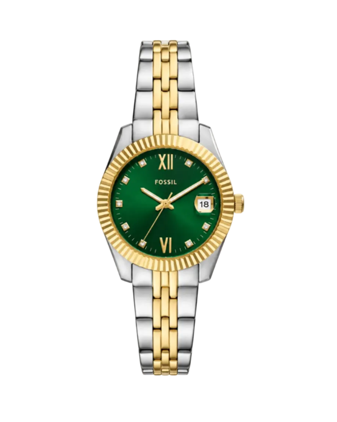 Fossil Scarlette 33mm Green Dial Two-Tone Steel Bracelet Watch (ES5388)