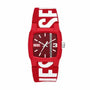 Diesel Cliffhanger DZ2168 solar powered red dial watch with recycled ocean plastic strap and cushion case