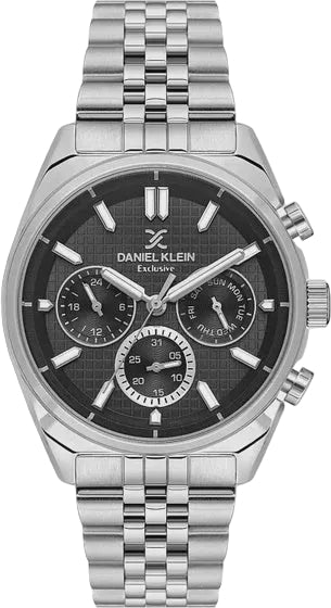 Daniel Klein Exclusive DK.1.13890-1 chronograph quartz watch with black textured dial and stainless steel bracelet
