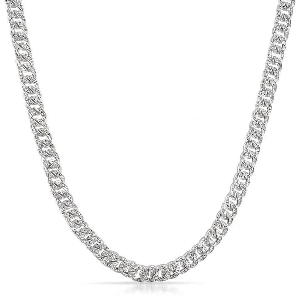Sterling silver moissanite Cuban link chain necklace with pavé set stones - Cassim & Co Mall of the South Johannesburg