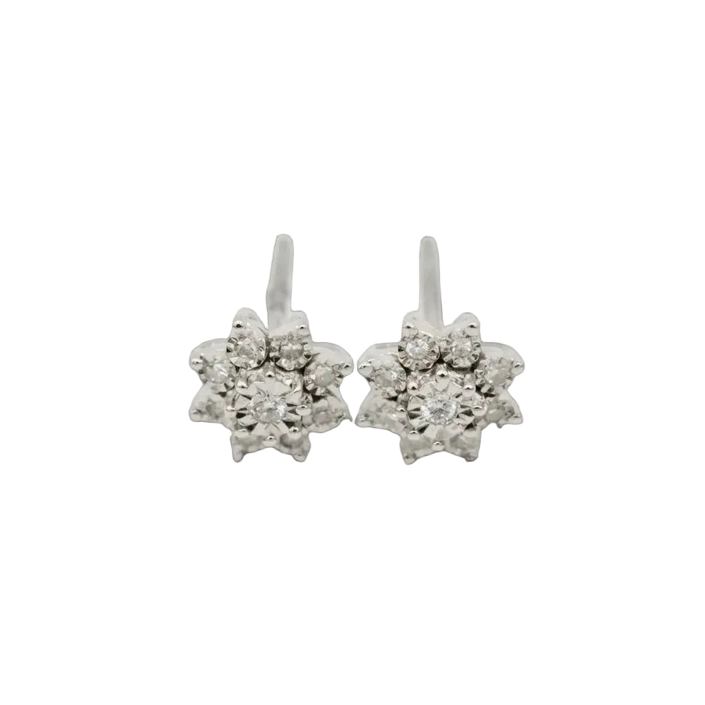 9ct white gold diamond flower cluster stud earrings with 0.09ct natural diamonds by Cassim & Co Johannesburg