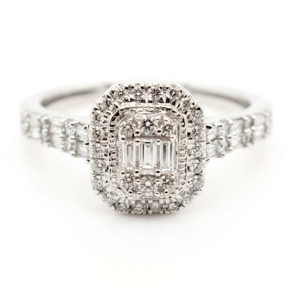 9ct White Gold Pave Diamond Engagement Ring 1102085