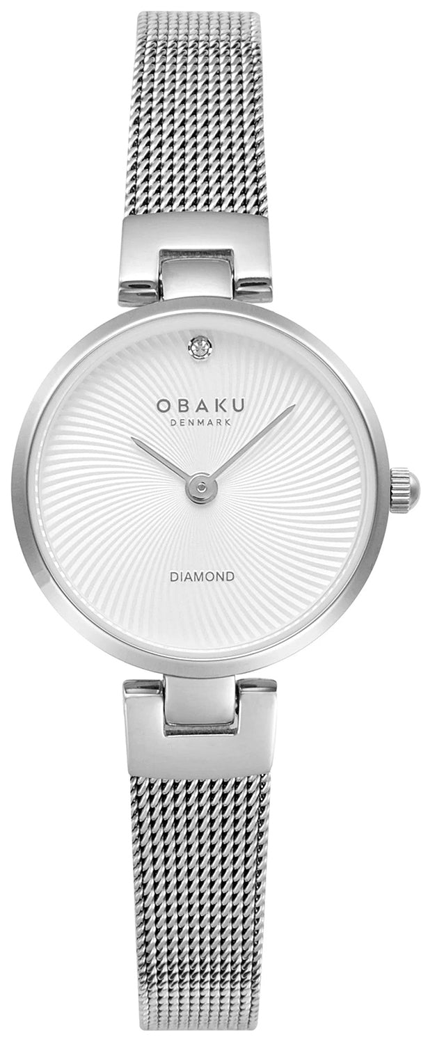 Obaku Diamant Petite Quartz White Dial Diamond Steel Mesh Watch 24mm (V256SXCIMC)