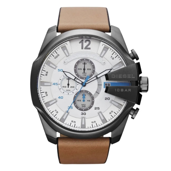 Diesel Mega Chief Chronograph Quartz White Dial Gunmetal Stainless Steel Watch (DZ4280)