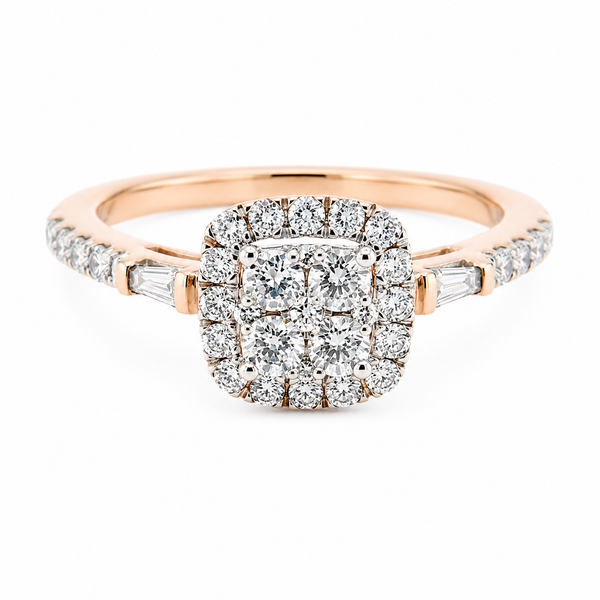 9ct Rose Gold Square Cluster Diamond Ring 1102115