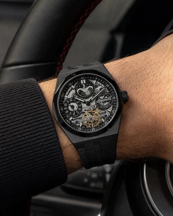 Ingersoll Broadway Dual Time Automatic Skeleton Black PVD Ceramic Watch (I12908)