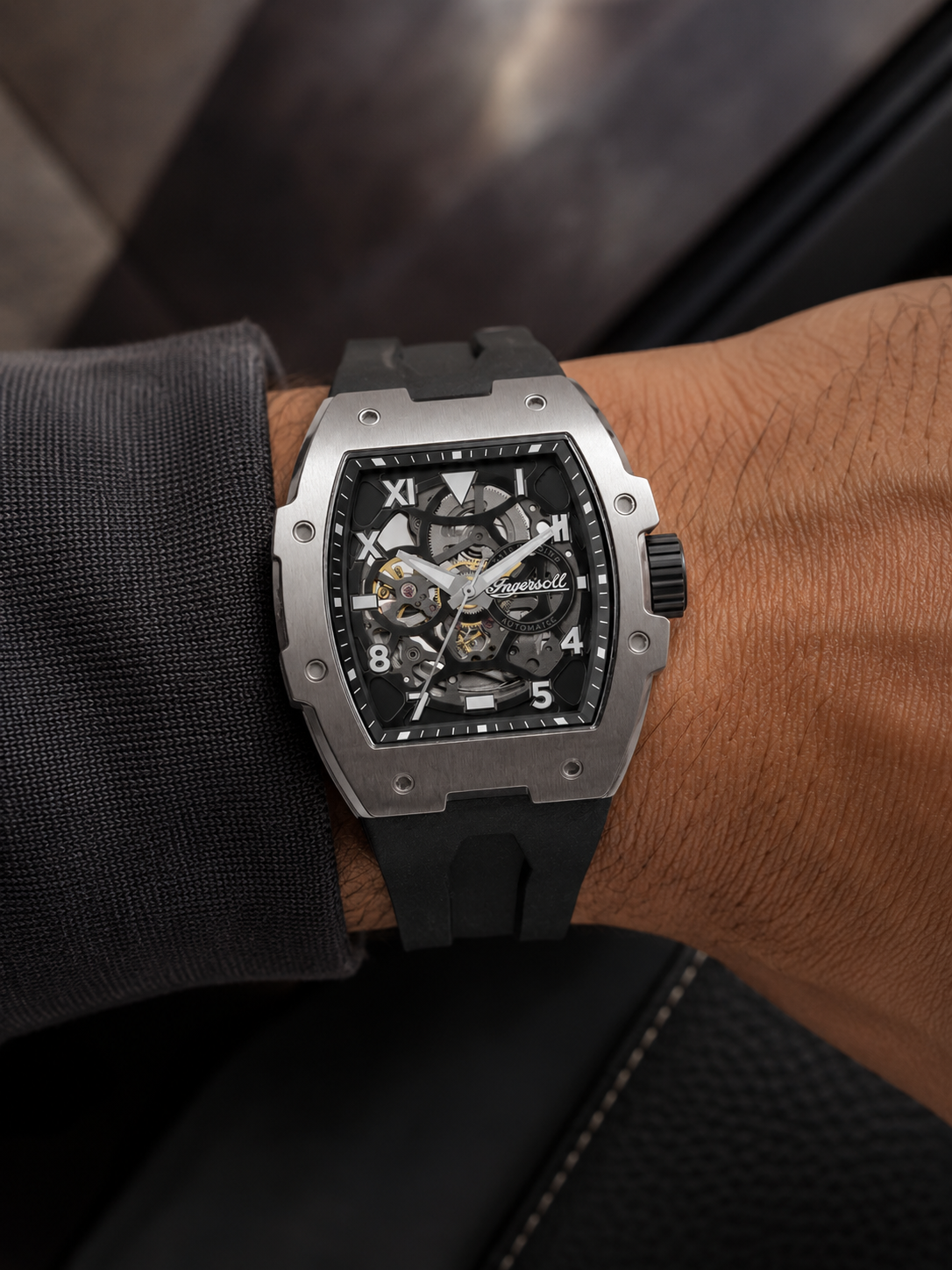Ingersoll The Play Automatic Skeleton Dial Stainless Steel Watch on Rubber Strap (I15301)