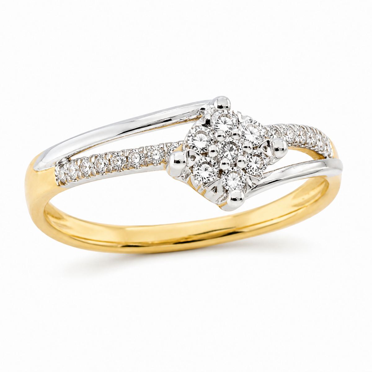 9ct Two Tone Flower Cluster Diamond Engagement Ring 1102317 - Cassim & Co South Africa