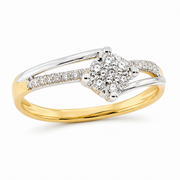 9ct Two Tone Flower Cluster Diamond Engagement Ring 1102317