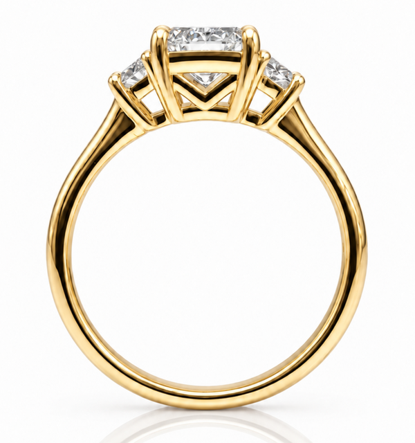 9ct Yellow Gold 1.2ct Elongated Radiant Cut Lab Grown Diamond Three Stone Ring (LR63)