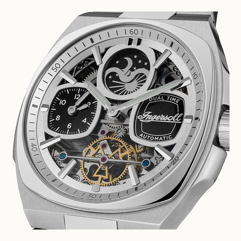Ingersoll The Spirit Automatic Skeleton Dial Moon Phase Stainless Steel Watch (I15802) - Cassim & Co South Africa