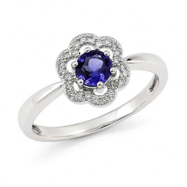 9ct White Gold Tanzanite Flower Diamond Ring 1101929