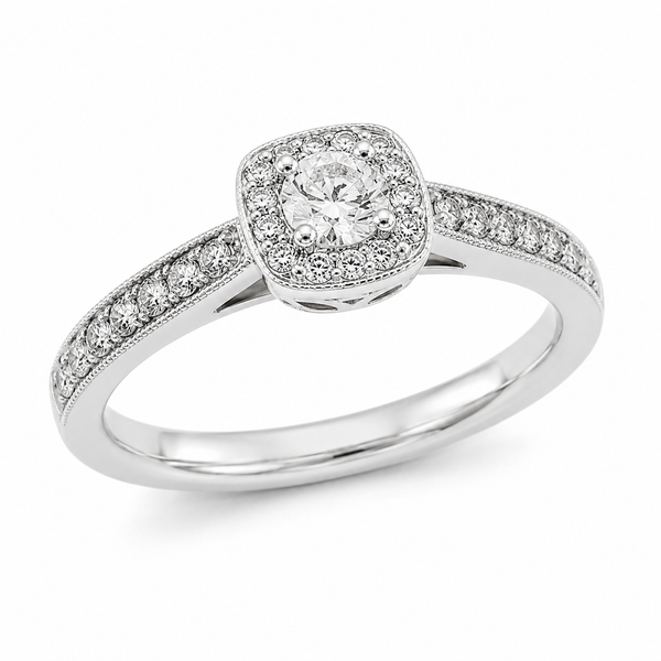 9ct White Gold Halo Diamond Engagement Ring 1102001