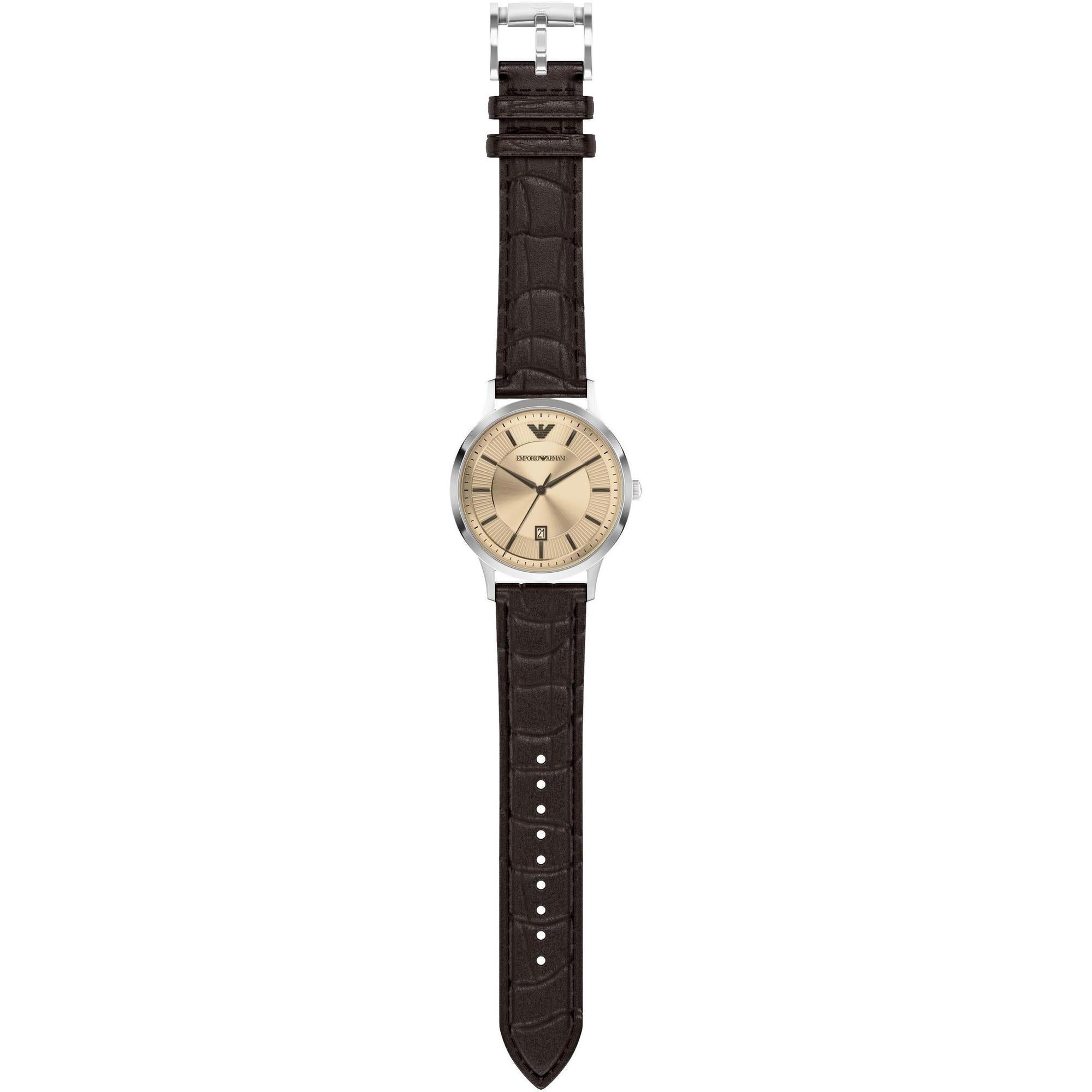 Emporio Armani Archetipo Quartz Gold Dial Brown Leather Watch (AR11783)