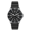 Emporio Armani World Explorer AR11788 solar-powered dive watch with black dial, stainless steel case, rotating bezel, and black silicone strap
