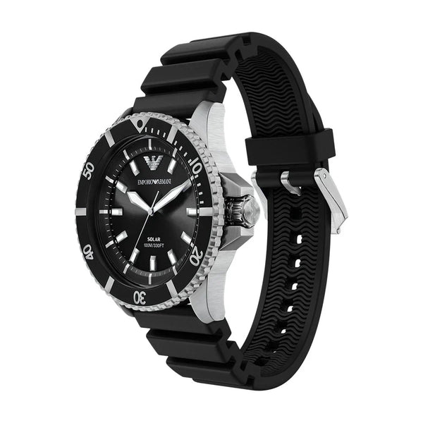 Emporio Armani World Explorer Solar-Powered Diver Black Dial Stainless Steel Watch (AR11788)