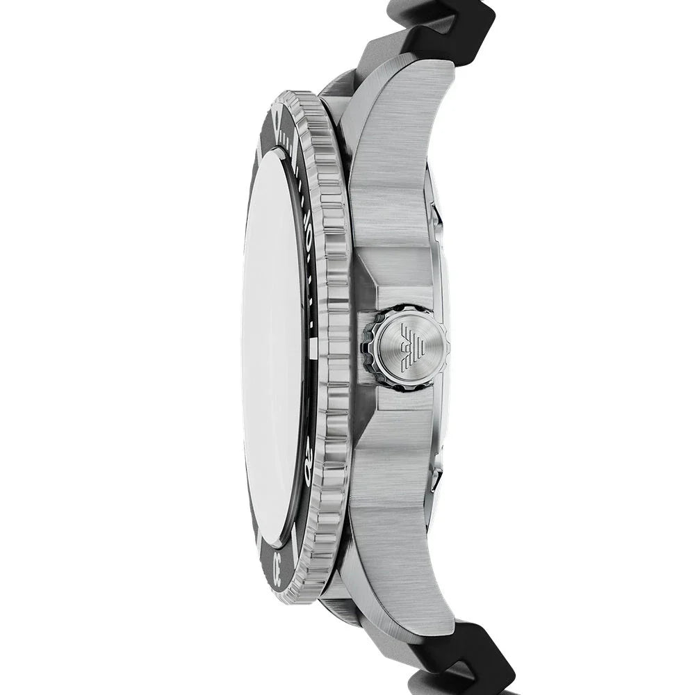 Emporio Armani World Explorer Solar-Powered Diver Black Dial Stainless Steel Watch (AR11788)