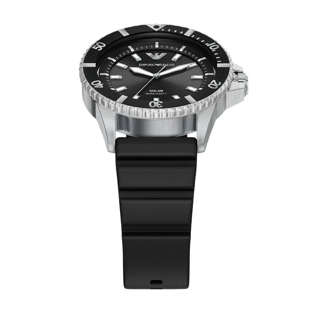 Emporio Armani World Explorer Solar-Powered Diver Black Dial Stainless Steel Watch (AR11788)