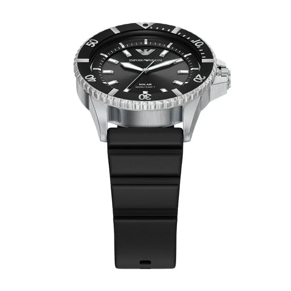 Emporio Armani World Explorer Solar-Powered Diver Black Dial Stainless Steel Watch (AR11788)
