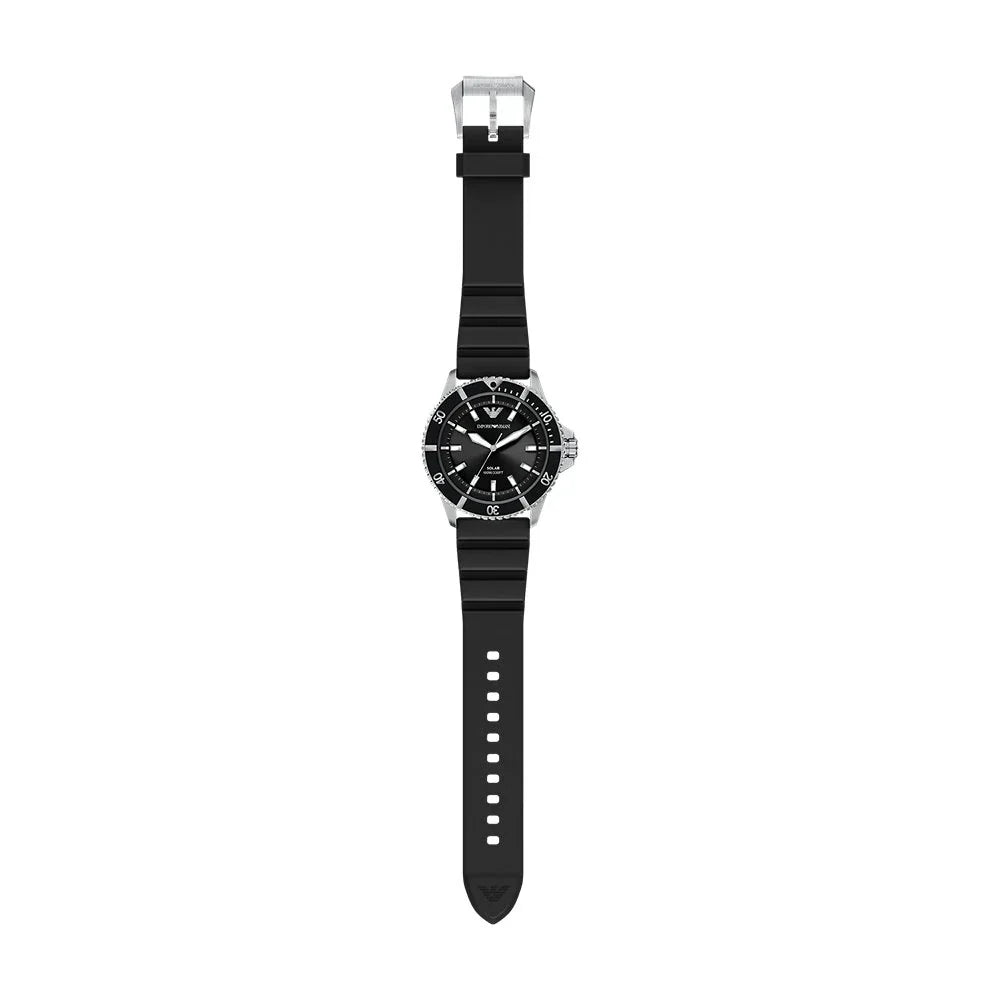 Emporio Armani World Explorer Solar-Powered Diver Black Dial Stainless Steel Watch (AR11788)
