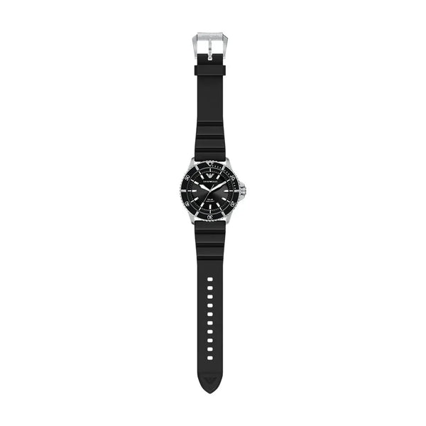 Emporio Armani World Explorer Solar-Powered Diver Black Dial Stainless Steel Watch (AR11788)