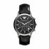 Emporio Armani Renato AR2447 chronograph watch with black dial, stainless steel case, and embossed black leather strap