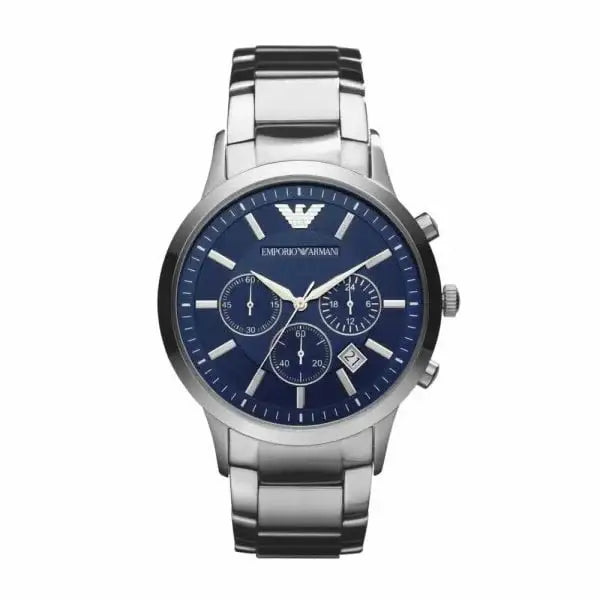 Emporio Armani Renato AR2448 chronograph watch with blue sunray dial and stainless steel bracelet
