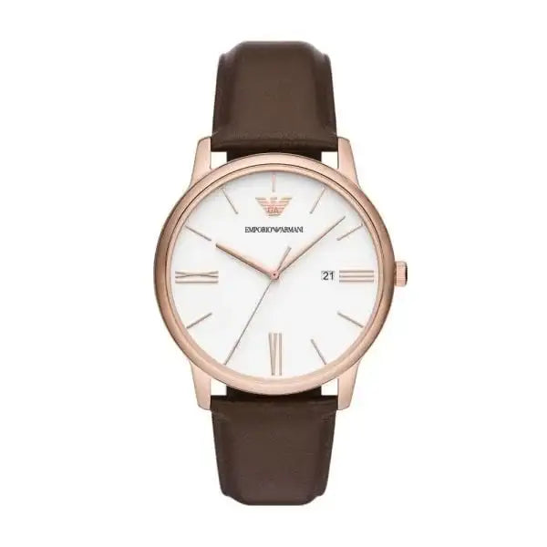 Emporio Armani AR11572 42mm white dial rose gold-tone steel case quartz watch