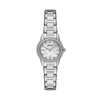 Emporio Armani AR11669 ladies quartz watch with 26mm stainless steel case, white mother-of-pearl dial, crystal-set bezel, and polished steel bracelet